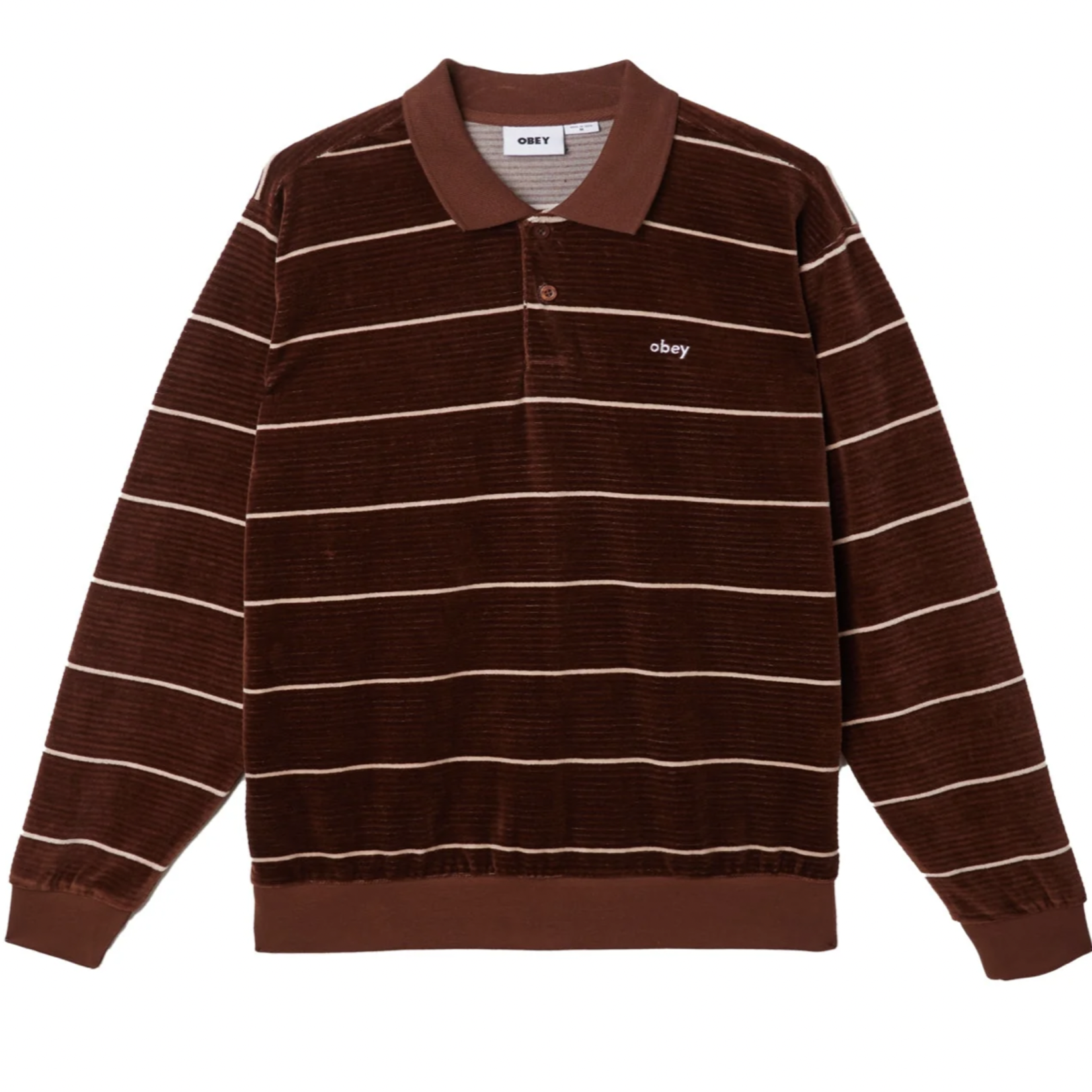 OBEY ASTORIA VELOUR STRIPE POLO LS