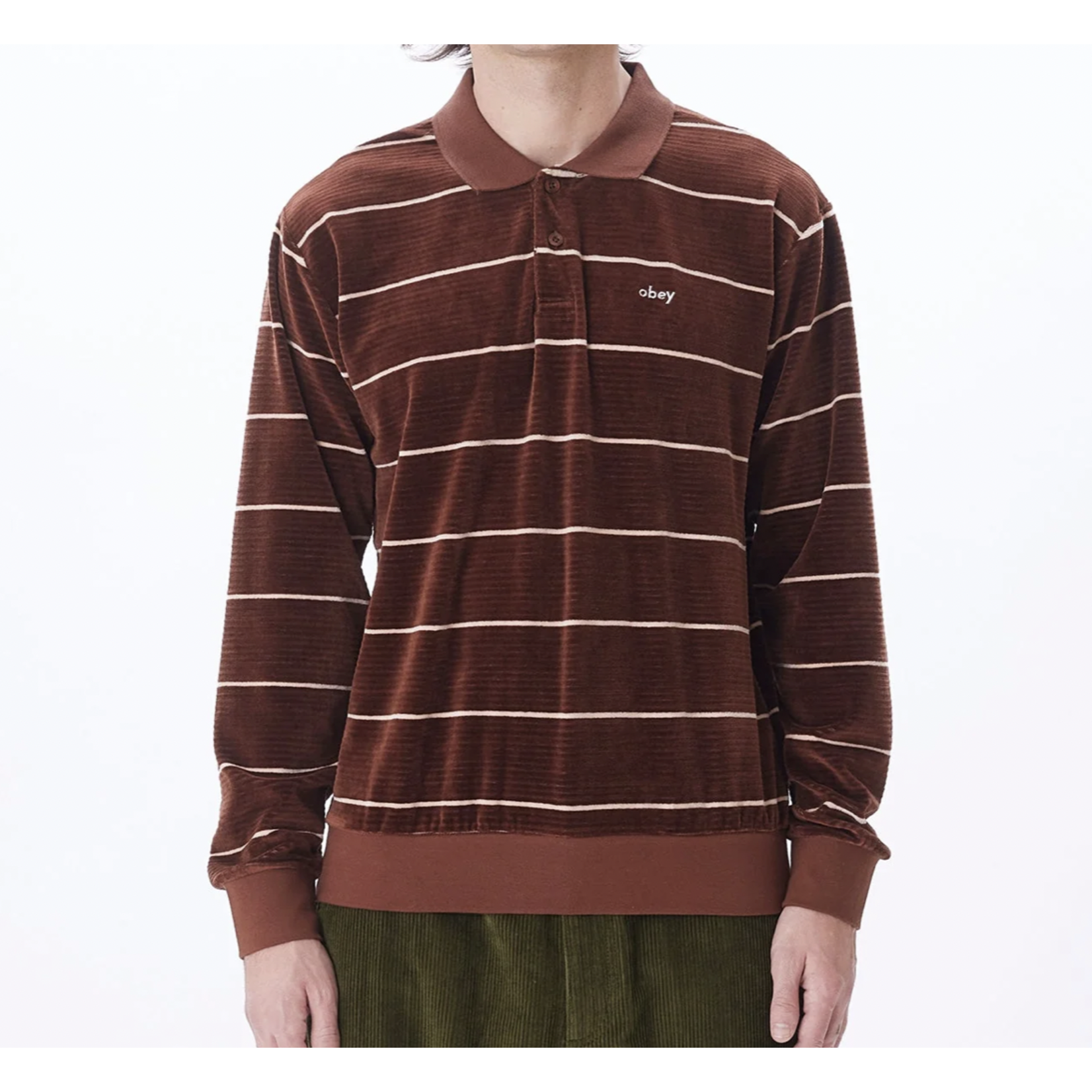 OBEY OBEY ASTORIA VELOUR STRIPE POLO LS