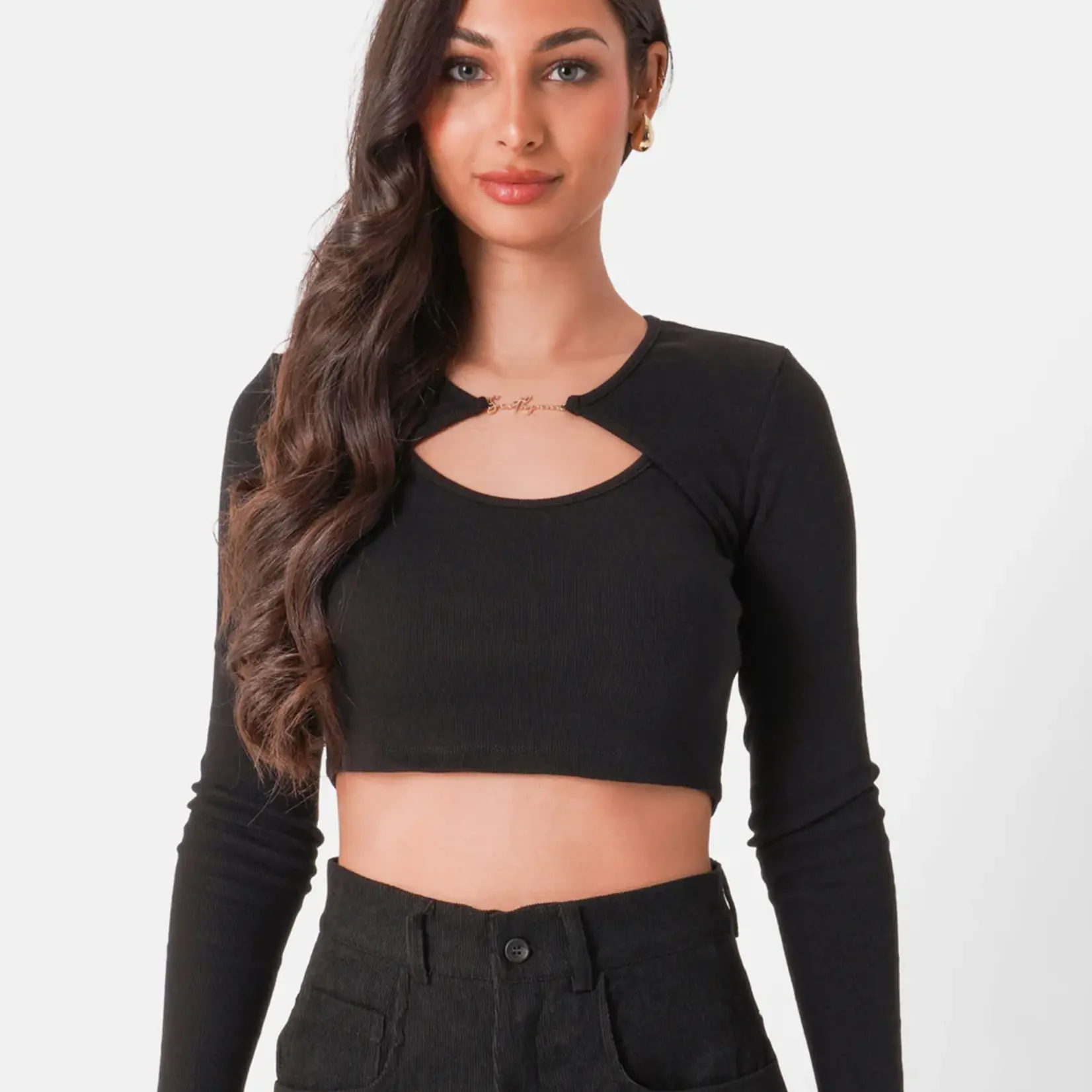 SIXTH JUNE W SJ LS RIBBED CROP TOP JEWEL
