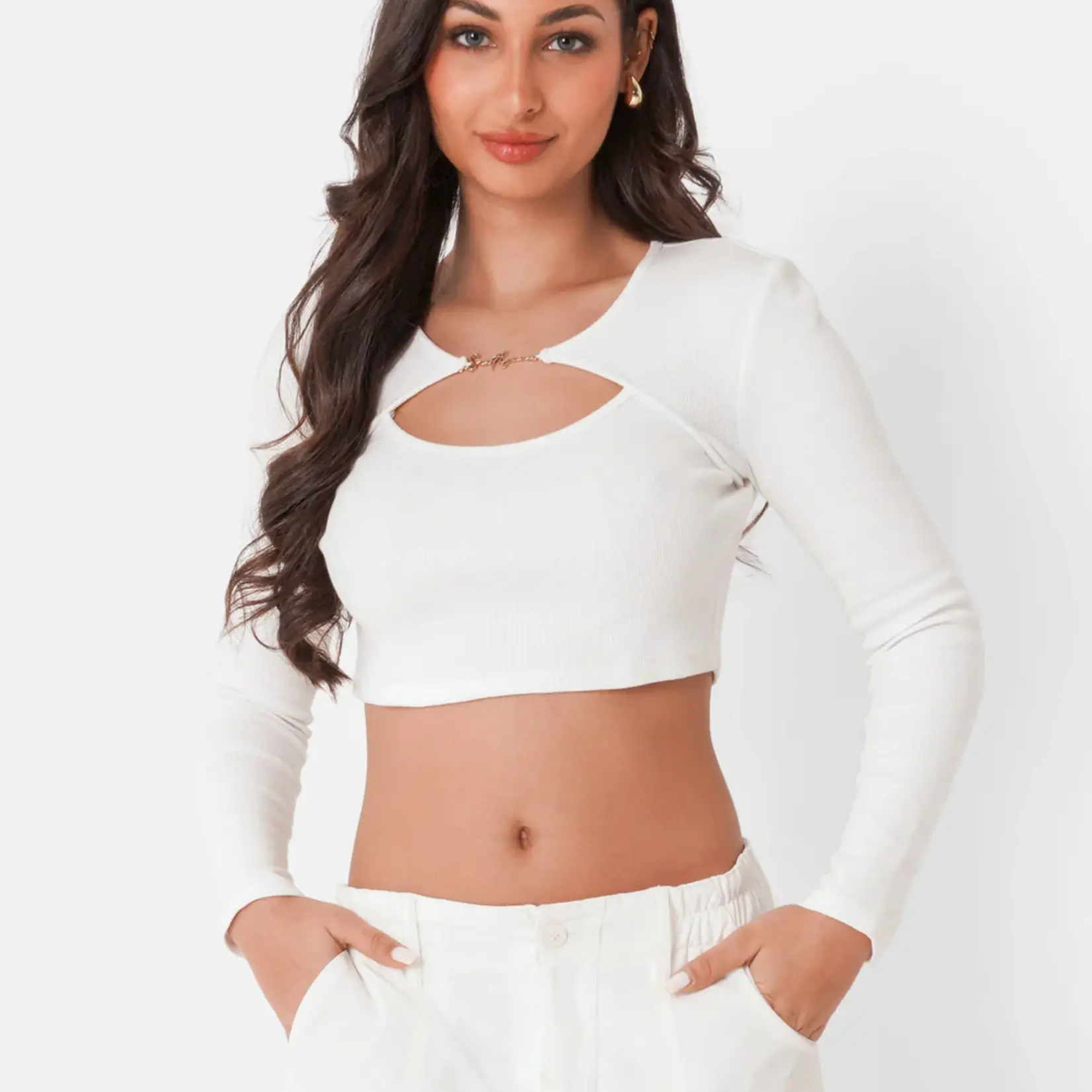 SIXTH JUNE W SJ LS RIBBED CROP TOP JEWEL