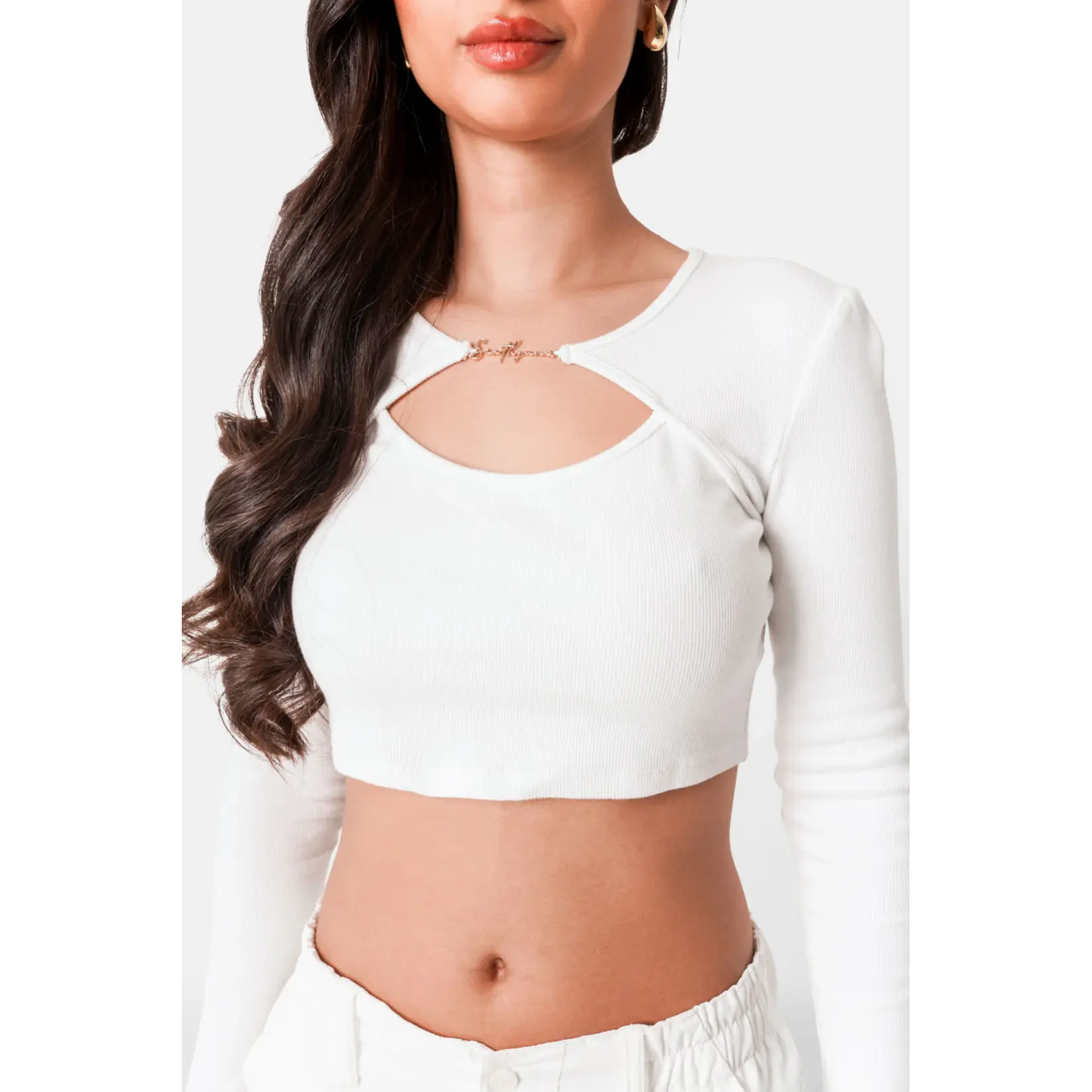 SIXTH JUNE W SIXTH JUNE LS RIBBED CROP TOP JEWEL