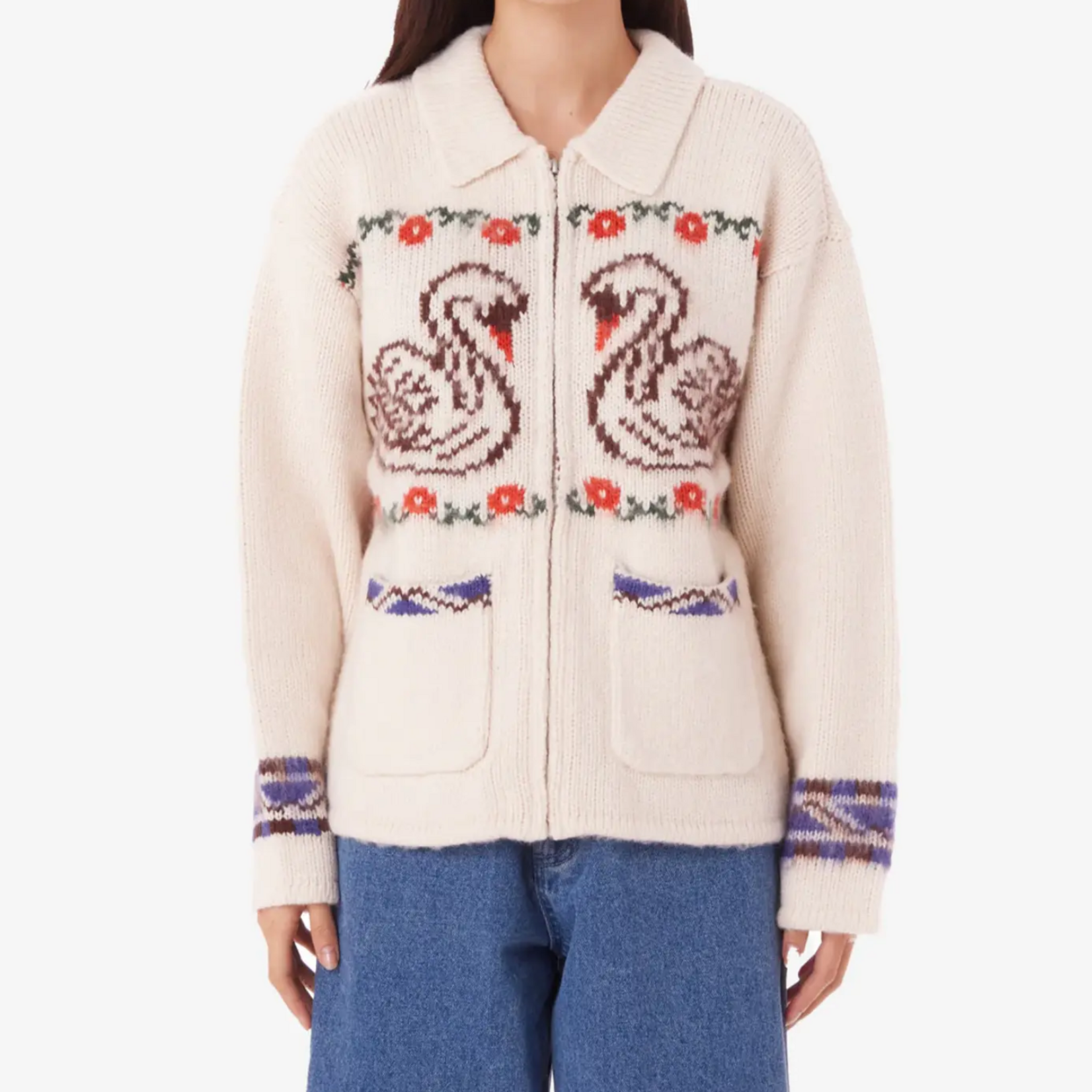 OBEY OBEY WOMEN SWANS ZIP SWEATER