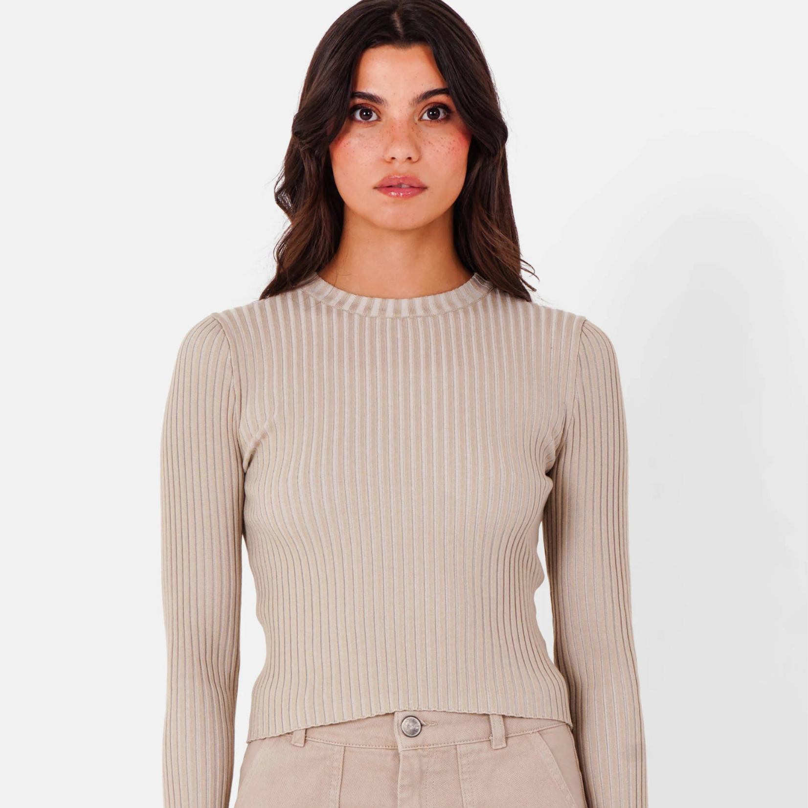 SIXTH JUNE W SIXHT JUNE  BICOLOR KNIT CROP TOP