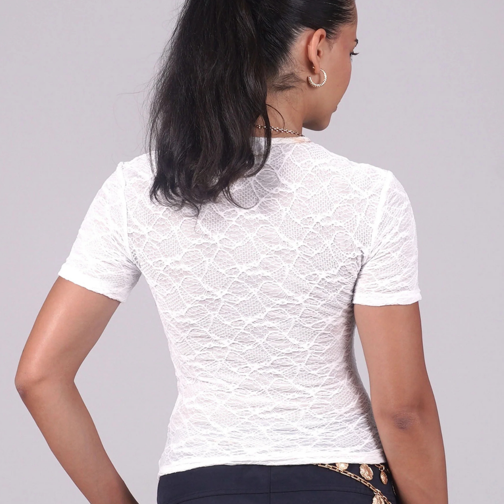 SIXTH JUNE SIXTH JUNE WOMEN TRANSP TEXTURED SS TSHIRT