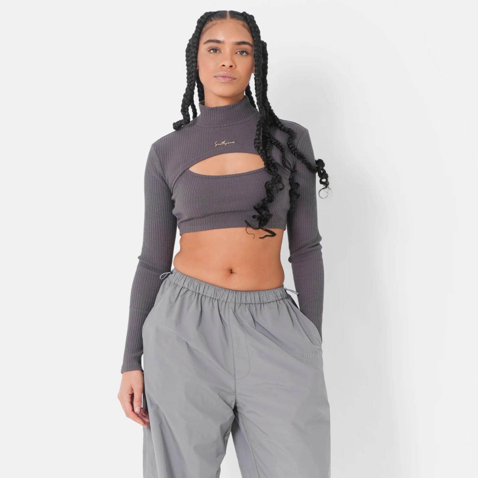 SIXTH JUNE W SIXTH JUNE HIGH NECK CUT OUT RIBBED CROP