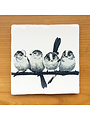 Vintage tile with an illustration of the long-tailed tits