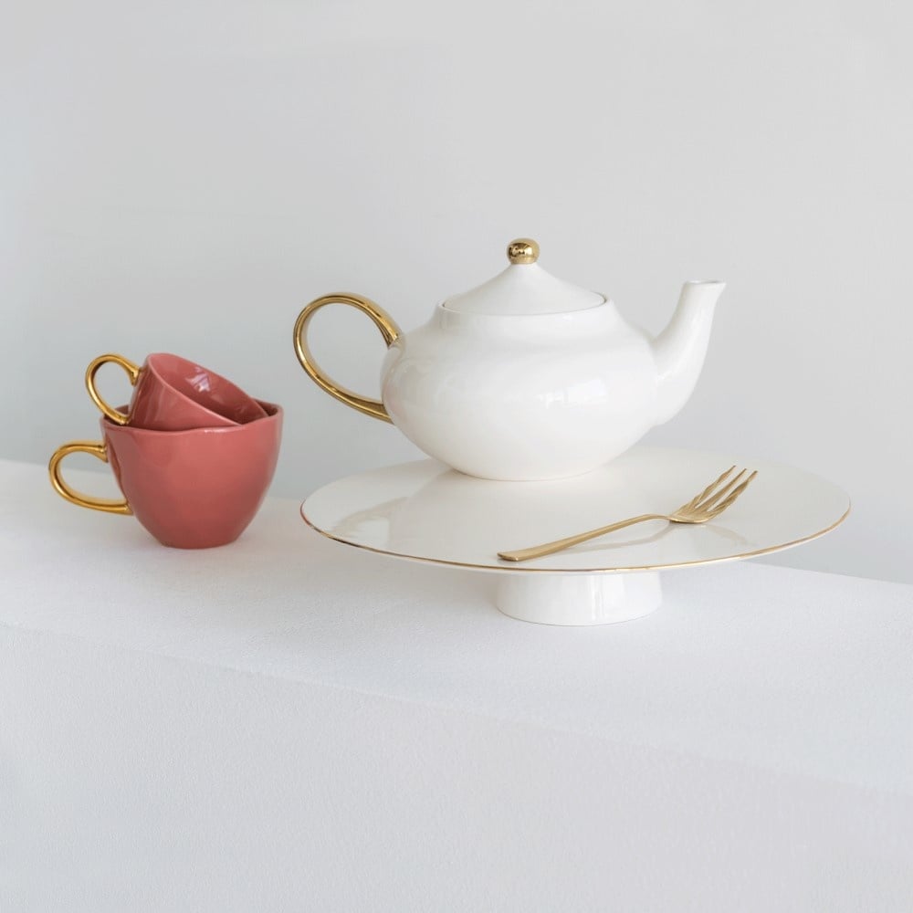 Good Morning Tea Pot, White and Gold