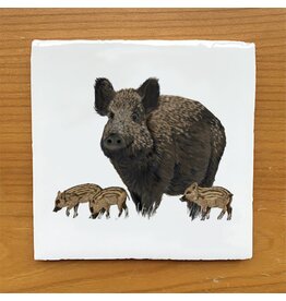 Myrte Vintage Tile Wild Boar With Piglets