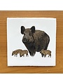 Vintage Tile Wild Boar With Piglets