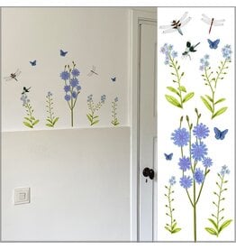 Myrte Muursticker Wilde Bloemen in Blauw