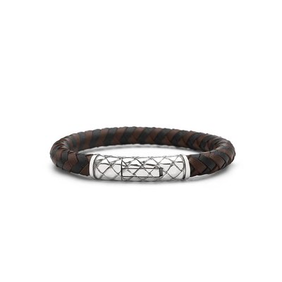 SILK Jewellery SILK Armband | 423BBR Armband Crossline | Zilver | Zwart Bruin Leer