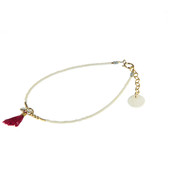 BLINCKSTAR BLINCKSTAR Armband | Goldfilled | Wit | Rood Kwastje | 1901A30