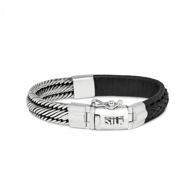 SILK Jewellery SILK Armband | 741BLK ARMBAND | WEAVE | ZILVER | Zwart Leer