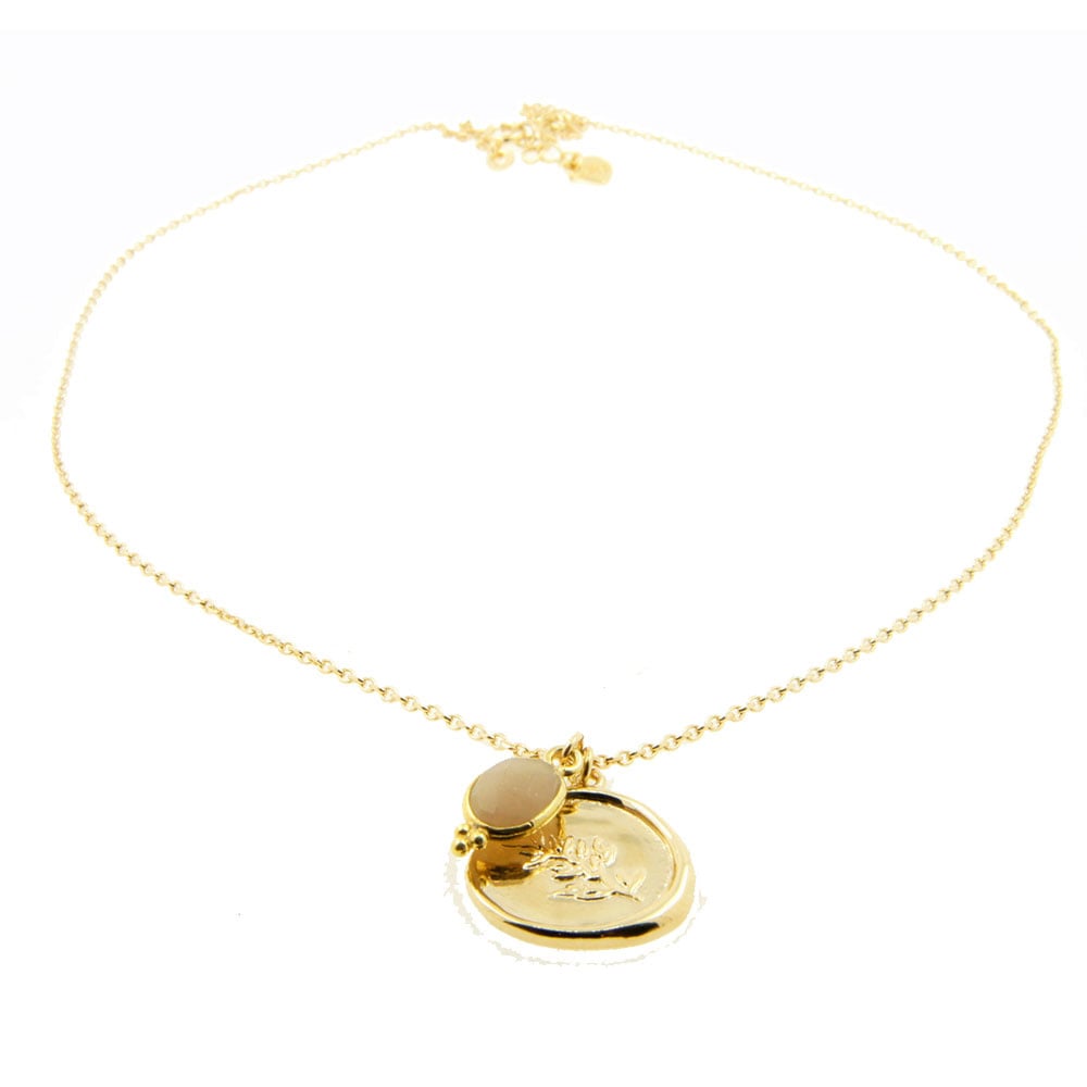 LILLY Ketting | Twig Coin Mini Lapi Verguld Maansteen - Things | Exclusieve Sieraden