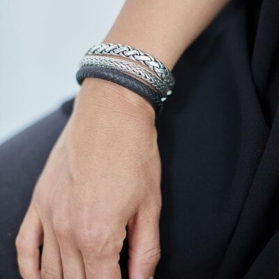 SILK Jewellery SILK Armband | 853BLK Armband | Zilver | Leer | Zwart