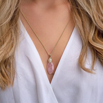 SPARKLING SPARKLING Ketting | Edelsteen | Rose Quartz Leaf