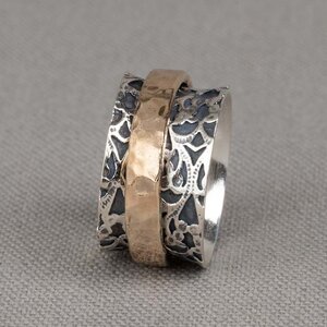 JEH JEWELS JEH JEWELS Ring | Ring zilver met goldfilled modieus kant | Touch of Gold