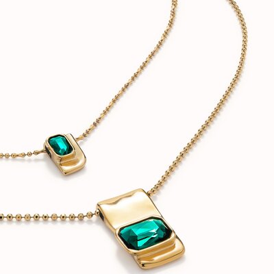 UNOde50 UNOde50 Ketting | SER MAGNETICA | VERGULD | GROEN KRISTAL | COL1957VRDORO