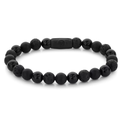 REBEL & ROSE REBEL & ROSE Armband |Black Rocks - All-Black | 8 mm