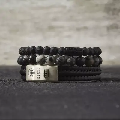 REBEL & ROSE REBEL & ROSE Armband | Black Moon - All-Black | 6 mm