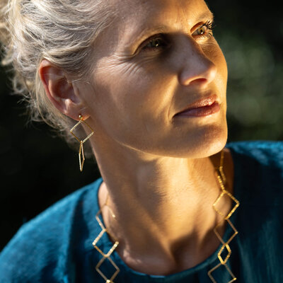 SANJOYA SANJOYA Oorbellen | Vergulde oorbellen met twee open vierkantjes | VER0323003