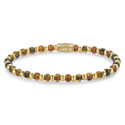 REBEL & ROSE REBEL & ROSE Armband | Mix Glass Rocks Tiger | 4 mm | RR-40146-G