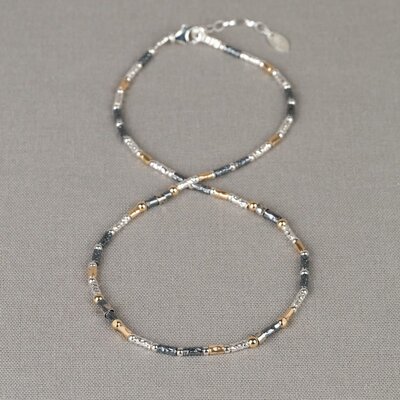 JEH JEWELS JEH JEWELS Ketting | Collier zilver oxy en Goldfilled buisjes | 19685