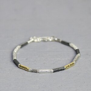JEH JEWELS JEH JEWELS Armband | Zilver Oxy/wit + Goldfilled | Touch of Gold