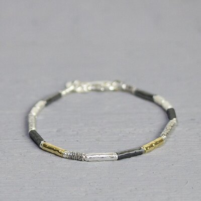 JEH JEWELS JEH JEWELS Armband | Zilver Oxy/wit + Goldfilled | Touch of Gold | 17710
