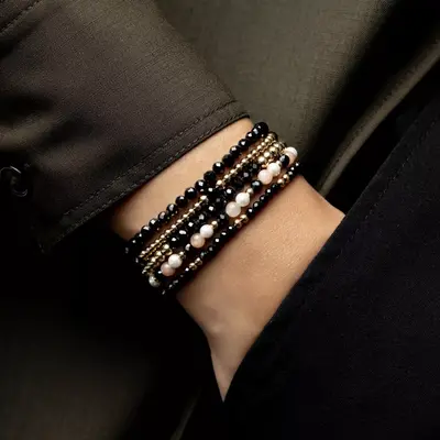 REBEL & ROSE REBEL & ROSE Armband | Black Glam Rocks meet Yellow | 4 mm | RR-40152-G