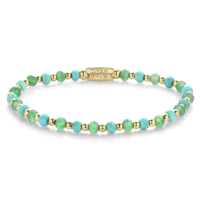 REBEL & ROSE REBEL & ROSE Armband | Blue Green Adventure | Goudkleurig ion-plated | 4 mm | RR-40143-G