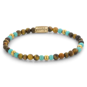 REBEL & ROSE REBEL & ROSE Armband | Mix Tiger Turquoise | Goudkleurig ion-plated | 4 mm