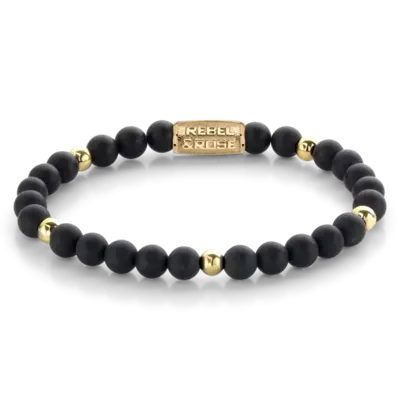 REBEL & ROSE REBEL & ROSE Armband | Matt Black Madonna | Goudkleurig ion-plated | 6 mm  | RR-60078-G
