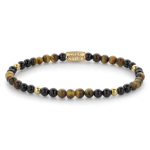 REBEL & ROSE REBEL & ROSE Armband | Mix Tiger Black | Goudkleurig  | 4 mm