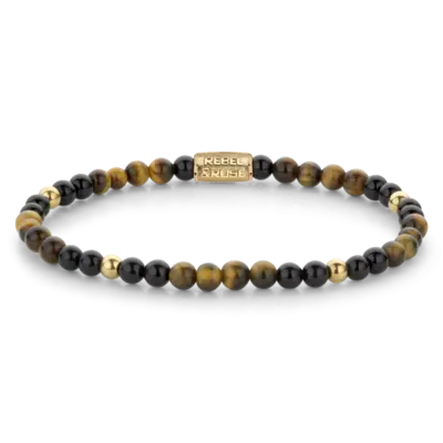 REBEL & ROSE REBEL & ROSE Armband | Mix Tiger Black | Goudkleurig  | 4 mm  | RR-40133-G