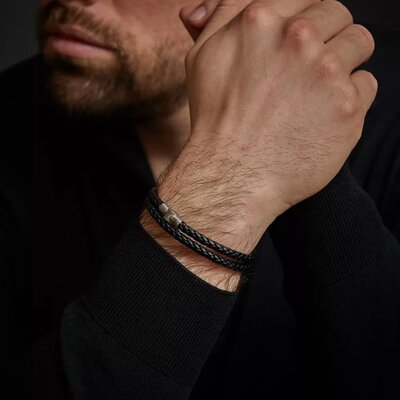 REBEL & ROSE REBEL & ROSE Armband | Full Metal Double Round Black | RR-M0038-S