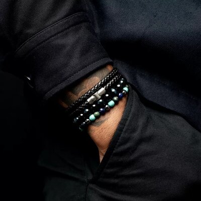 REBEL & ROSE REBEL & ROSE Armband | Full Metal Double Round Black | RR-M0038-S