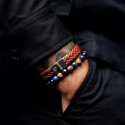 REBEL & ROSE REBEL & ROSE Armband | Full Metal Premium Braided  | 12mm | Cognac | RR-M0053-S