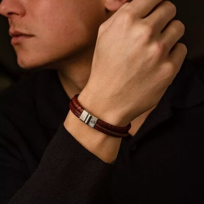 REBEL & ROSE REBEL & ROSE Armband | Full Metal Premium Combo | 12mm | Bruin | RR-M0056-S