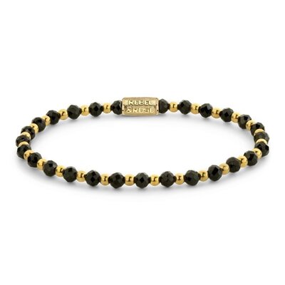 REBEL & ROSE REBEL & ROSE Armband | Mix Black Glam Rocks Yellowgold | Goudkleurig | 4 mm | RR-40175-G