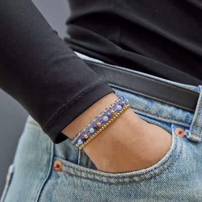 REBEL & ROSE REBEL & ROSE Armband | Winter Blues Glam Rocks | Goudkleurig | 4 mm | RR-40168-G