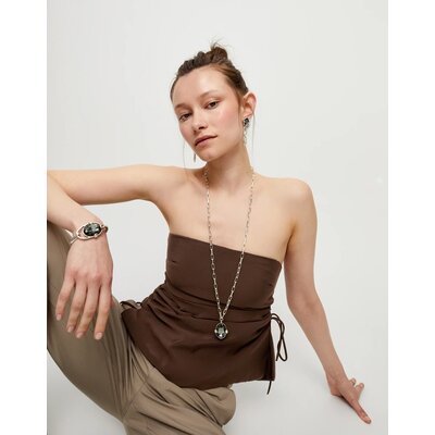 UNOde50 UNOde50 Ketting | SER DESLUMBRANTE | Lange ketting met grote grijze kristal | COL2031GRSMTL