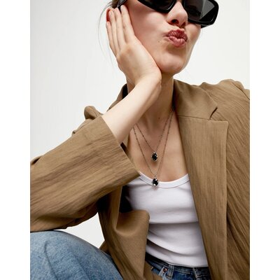 UNOde50 UNOde50 Ketting | SER DESLUMBRANTE | Dubbele ketting met 2 zwarte kristallen | COL2030GRSMTL