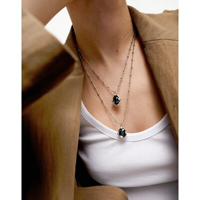 UNOde50 UNOde50 Ketting | SER DESLUMBRANTE | Dubbele ketting met 2 zwarte kristallen | COL2030GRSMTL