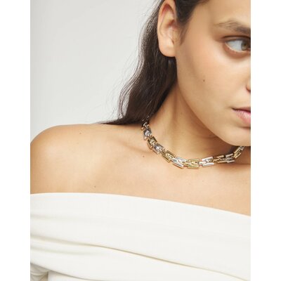 UNOde50 UNOde50 Ketting | Mixed Metal Square Links |  Bicolor | COL2065OROMTL