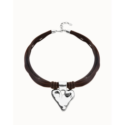 UNOde50 UNOde50 Ketting | Leren Ketting met Verzilverde Hart Hanger | COL2066MARMTL