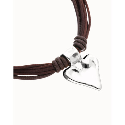 UNOde50 UNOde50 Ketting | Leren Ketting met Verzilverde Hart Hanger | COL2066MARMTL