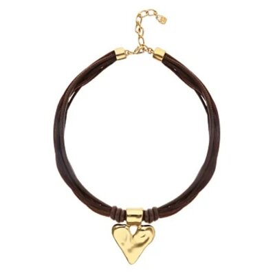 UNOde50 UNOde50 Ketting | Leren Ketting met Vergulde Hart Hanger | COL2066MARORO