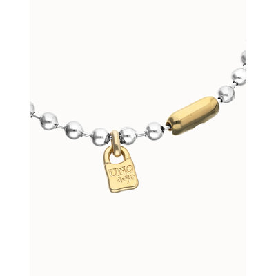 UNOde50 UNOde50 Ketting | Verzilverde Kralen Ketting met Goudkleurige Details | COL1390OROMTL