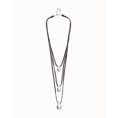 UNOde50 UNOde50 Ketting | Lange Leren Ketting met meerdere strengen en drie bollen | COL2044MARMTL